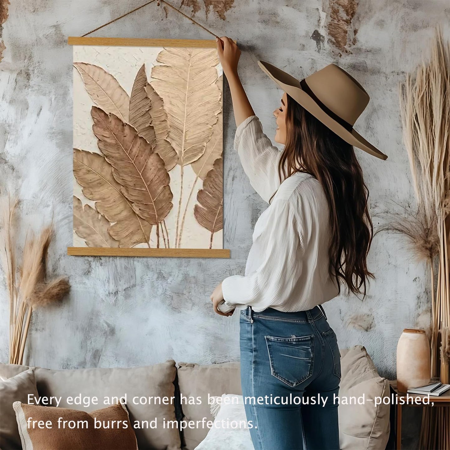 Artmag Magnetic Poster Hanger Frame, Light Wood Wooden Magnet Canvas Artwork Print Poster Hangers for 10x14 10x16 10x20 Frames Hanging Kit (Teak Wood, 10")