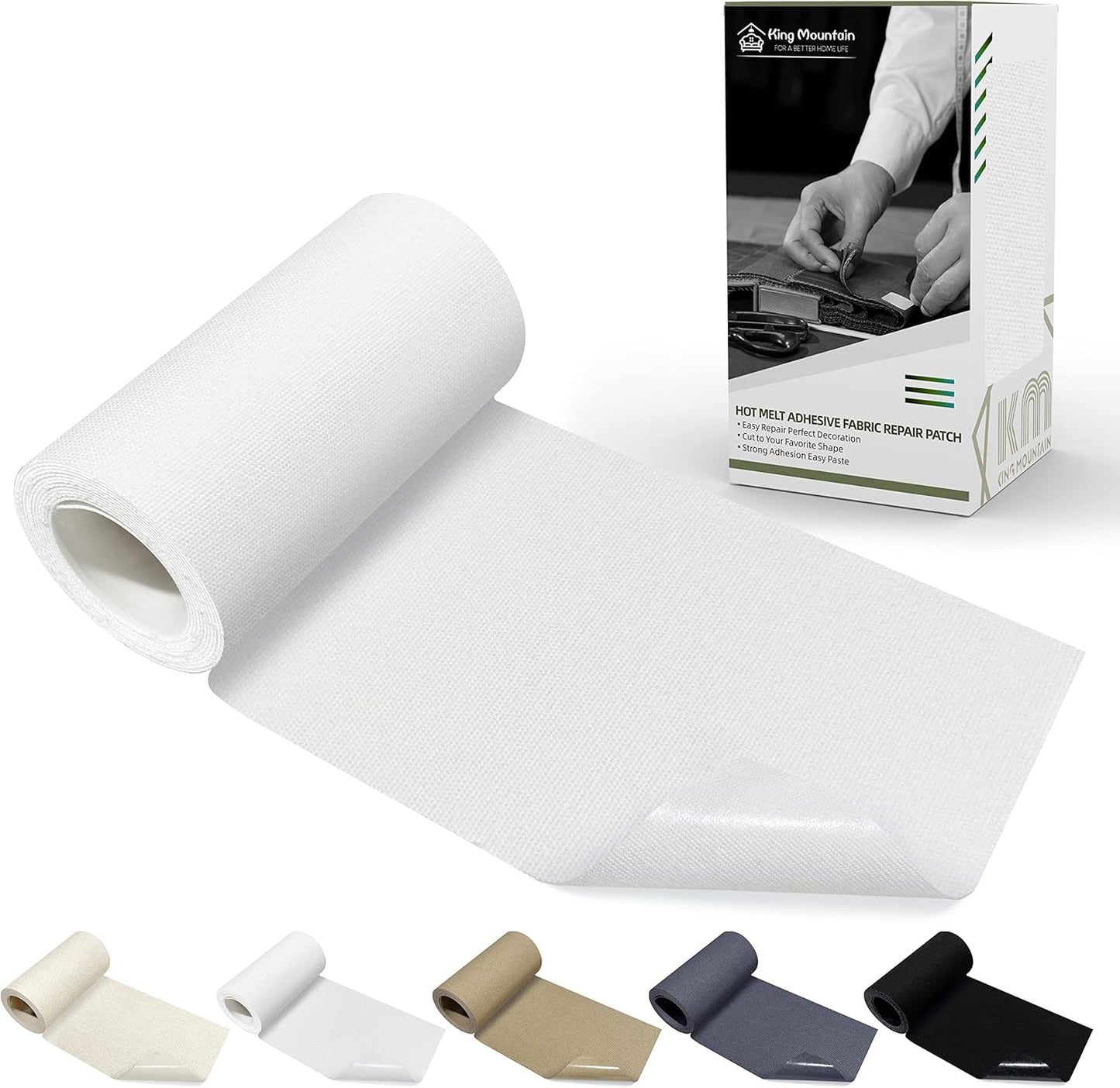 KING MOUNTAIN Canvas Iron on Patch,3"×60",Waterproof 100% Cotton Fabric Repair Patch,Used for Various Sofa,Tent,Clothes,Seats,Suitcases (White)