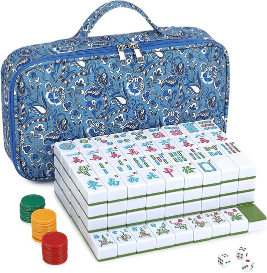 Chinese Mahjong Game Set 146 Qulity Mahjong Green Tiles 1.4-inch Chinese Mahjong Game Set with Blue Printed Carrying Bag [中式麻將 專業套裝](Tiles ONLY, Racks Not Included)