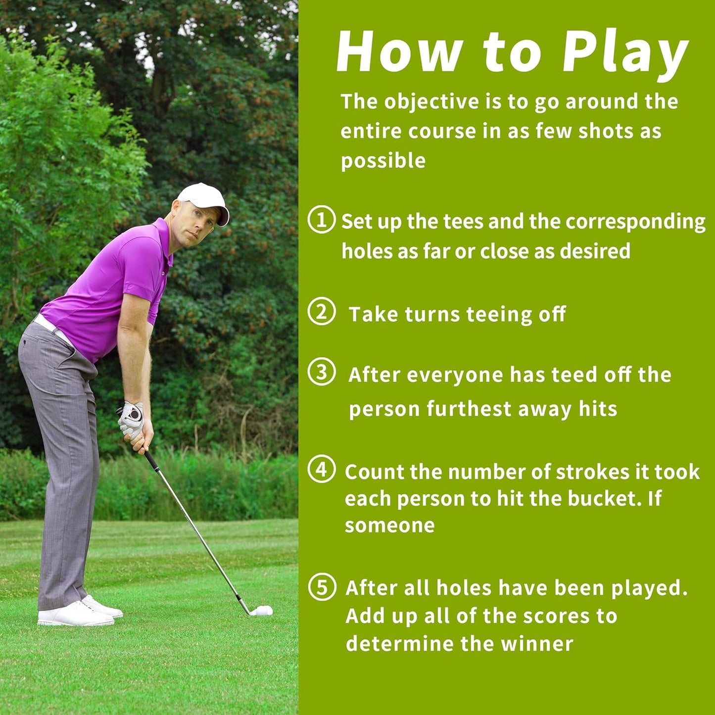 Golf Bucket Yard Game - 6 Hole Course With 2 Clubs, Balls and Flag for Adults and Family - Outdoor Lawn Chipping Games for Backyard, Beach, Park, Camping and Hotel