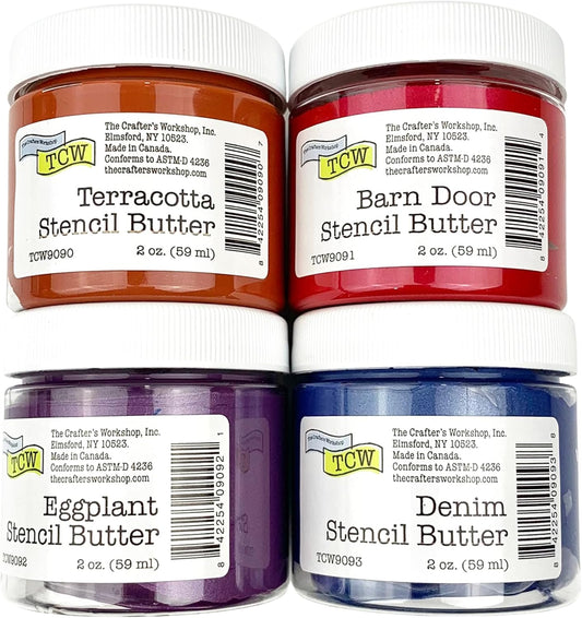 The Crafter's Workshop Stencil Butter - Jewels Acrylic Paint Set - Boutique Metallic Texture Paste for Art, Canvas, Journals, & Cards - 4 x 2oz Jars