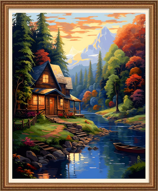 Disnesart Cross Stitch Stamped Full Embroidery Kits DIY 11CT Cotton Thread Printed DIY Needlepoint Kits Craft Needlework Set Cross-Stitch Stamped Sets- Night View Home 16x20 inch