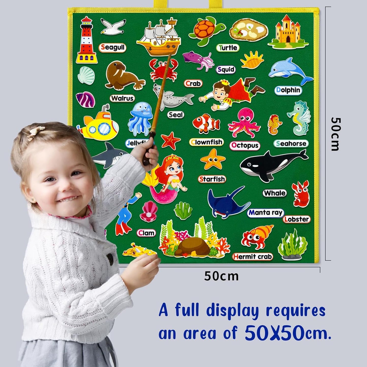 Felt Flannel Board Story Pieces for Toddlers Preschool,Kids Interactive Storytelling Teaching Play Kits for Felt Flannel Board,with Words Pieces(Marine Animals)