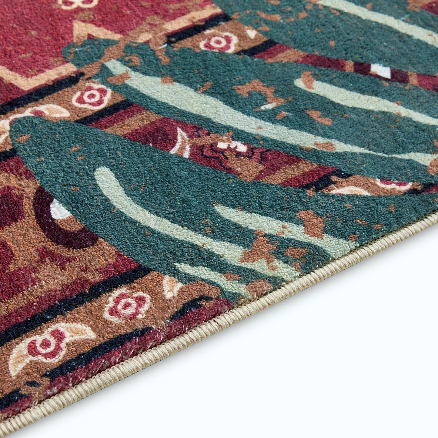 Tribal Rugs Washable Summer Tropical 3x5 Throw Carpet Wine Red Traditional Boho Vintage Oriental Rug for Bedroom Kitchen Living Room Indoor Entryway