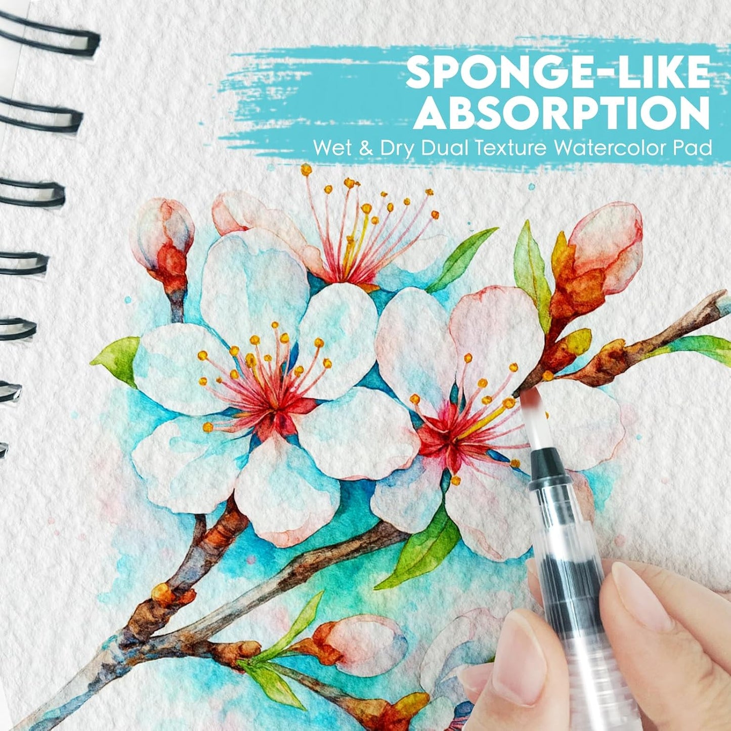 KOVIEDE 100% Cotton Watercolor Paper Pad - 30 Sheets 7"x10" Spiral Bound 140lb/300gsm Cold Press Watercolor Sketchbook, Artist Quality Art Journal Supplies for Adults, Kids & Beginners