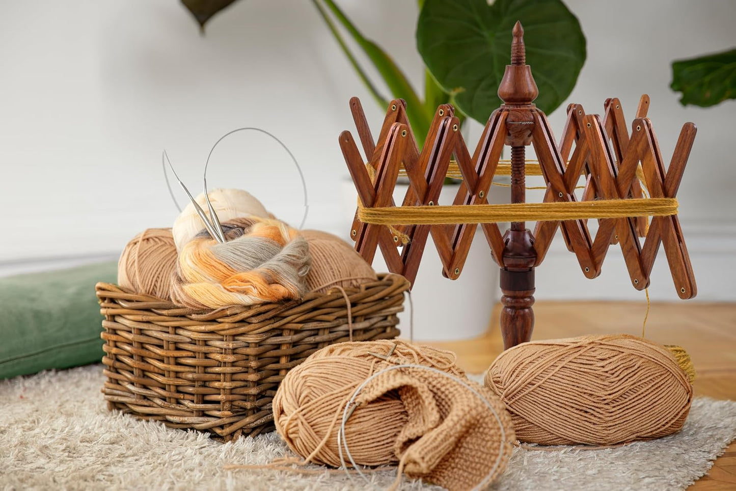 Nagina International Wooden Handcrafted Heavy Duty Wooden Yarn Ball Winder - Premium Crafted Knitting Crocheting Accessories & Combo Set - Table Top Yarn Swift (Rosewood)
