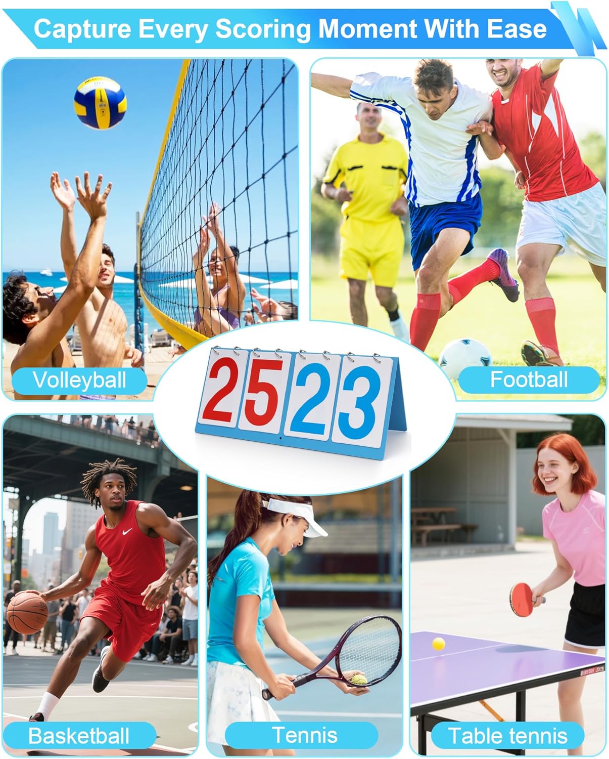 Scoreboard Score Keeper Flip Flipper, Waterproof Plastic Cards, Premium Manual Score Board for Cornhole, Basketball, Volleyball, Table Tennis and Multi-Sport Games