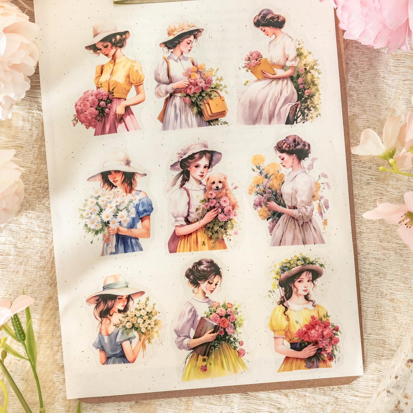 Girl and Scenic PET Tape Set, 4 Rolls Pre-Cut Adhesive Tapes for Scrapbooking, Junk Journaling, DIY Crafts, and Art Supplies