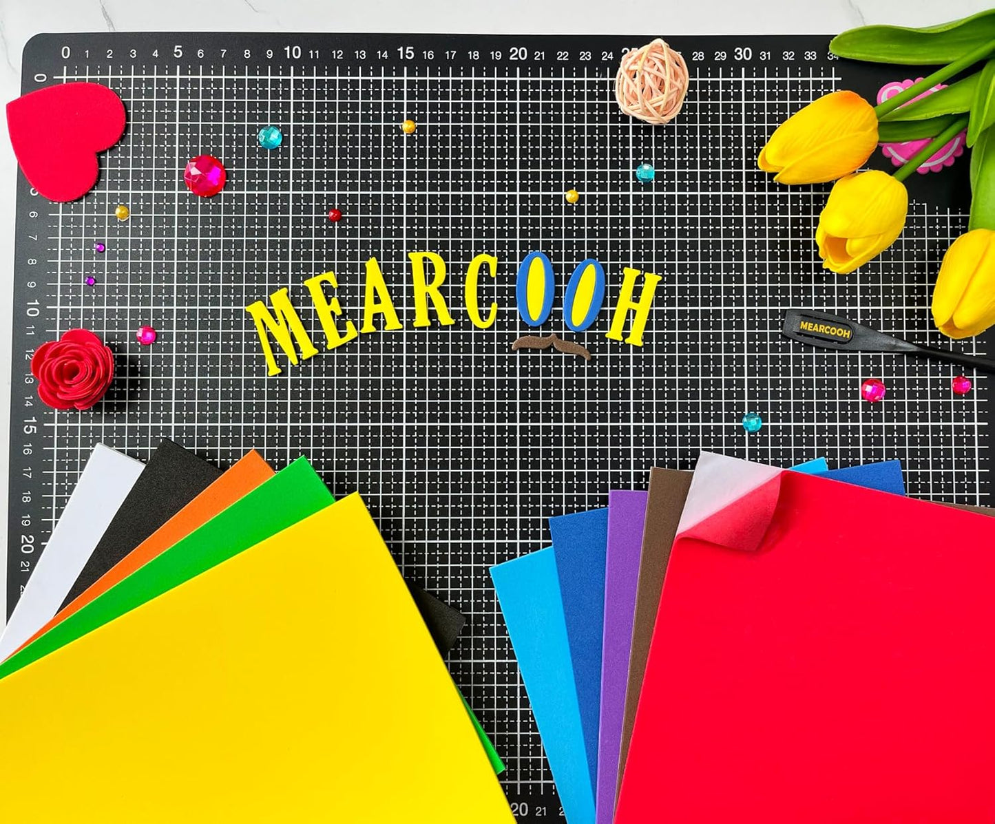 MEARCOOH Self Adhesive Foam Sheets, 10 Colors 9x12 Inch 2mm Sticky Eva Foam Paper for Crafts Cardmaking Photo Frames Classroom Scrapbooking Christmas Crafts (Multi-Color 10 Sheets)