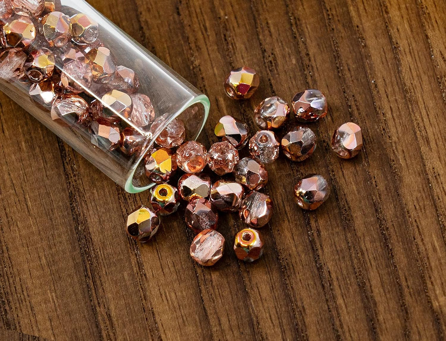 1.8 oz (50g, Approx. 600pcs) of Faceted Fire Polished Pressed Czech Glass Beads 4mm (0.16in), Crystal Copper Capri Apollo 00030-27101 BCV