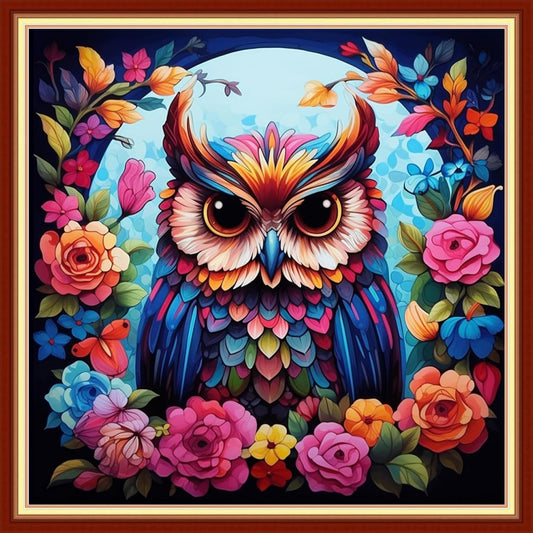 Artvxeay Stamped Cross Stitch Kits Beginners Full Range of Embroidery Starter Kits for Adults Printed Cross Stitching DIY Needlepoint Kit 11CT - (Colorful Owl 18x18 inch)