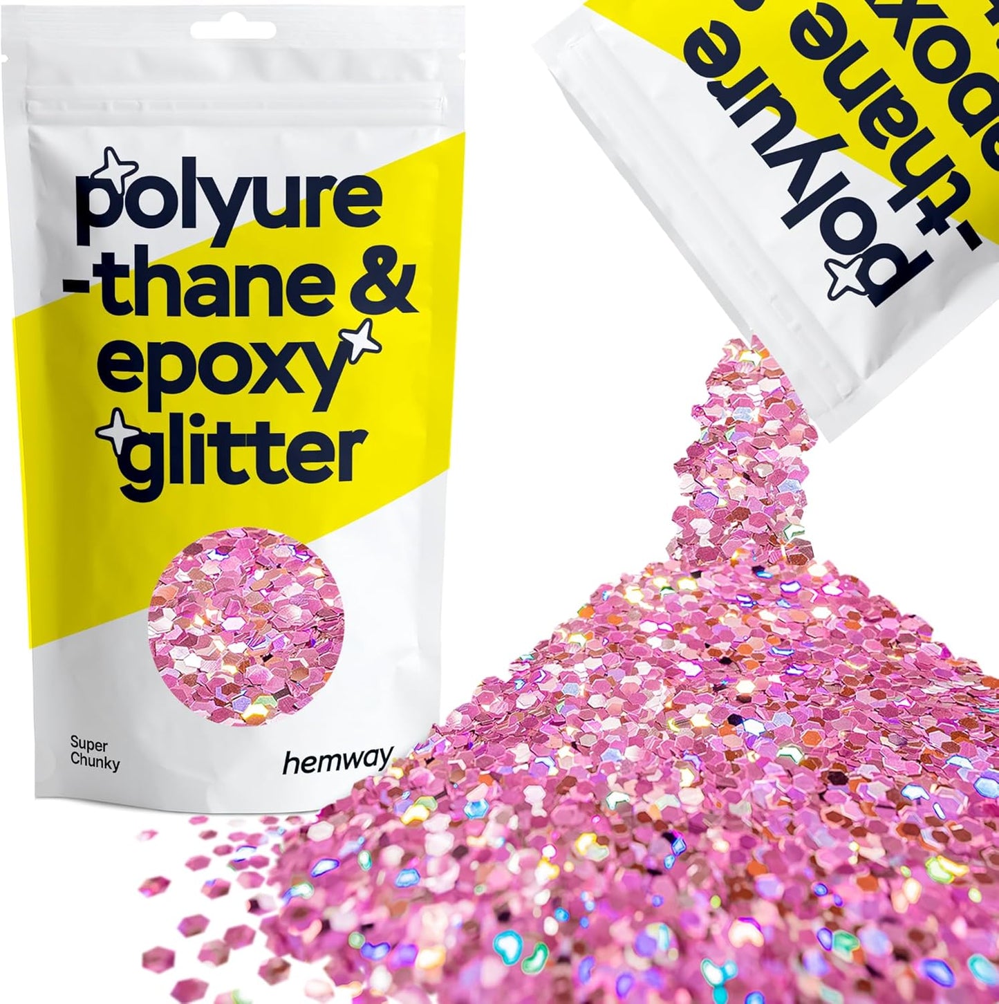 Hemway Glitter for Resin 100g Rose Pink Holographic Metallic Crystals for Epoxy Craft Super Chunky Flakes Tumblers Wax Melt