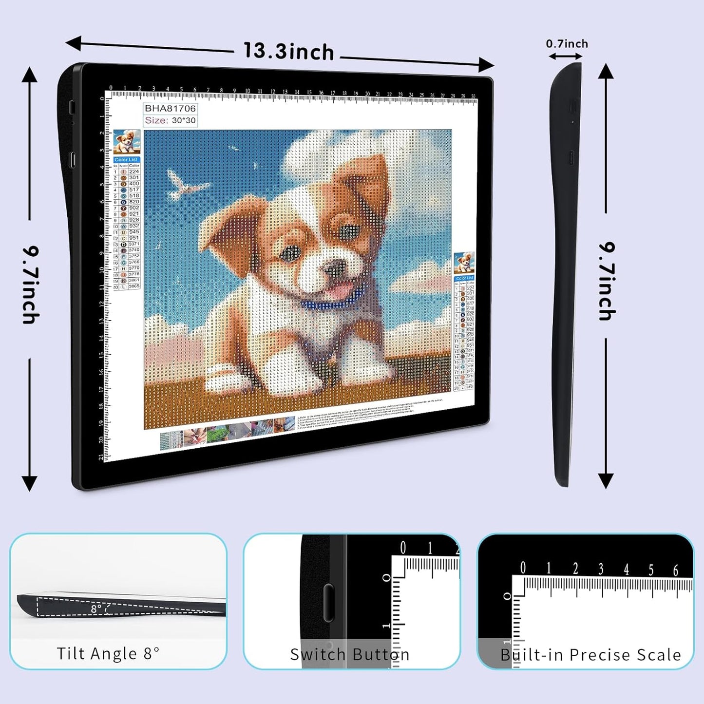 HIUKCOLED A4 Tilt-angle Light Tracing Box with 4 Magnets, 5-level Adjustable Brightness Ultra-thin Light Pad, Battery Powered LED Light Board for Drawing,Diamond Painting,Sketching,X-Ray,Sand Painting