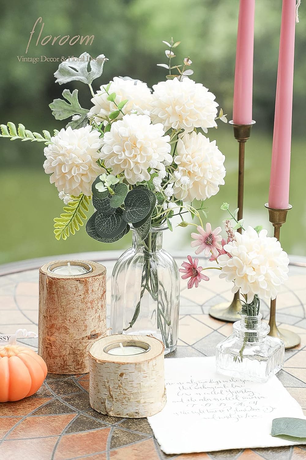 Floroom Artificial Dahlia Flowers 25pcs Real Looking Cream Foam Fake Roses with Stems for DIY Wedding Bouquets Bridal Shower Centerpieces Floral Arrangements Party Tables Home Decoration