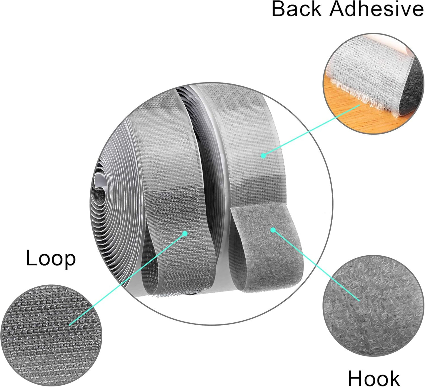 BRAVESHINE 16.5FT Hook and Loop Tape Roll with Adhesive - 1.2 Inch Fabric Fasteners Tape Double-Sided Backing Stick On Hook and Loop Strips for Sewing, Crafting, Mounting or Anti Slip Use - Grey