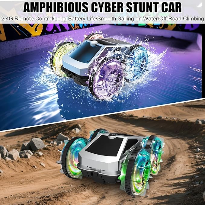 Remote Control Car, 4WD Waterproof Cyber RC Truck, 360° Rotating Amphibious RC Stunt Cars All Terrain, 2.4GHz Pick-up Truck Car Toys Gifts for Boys Age 6 7-12+