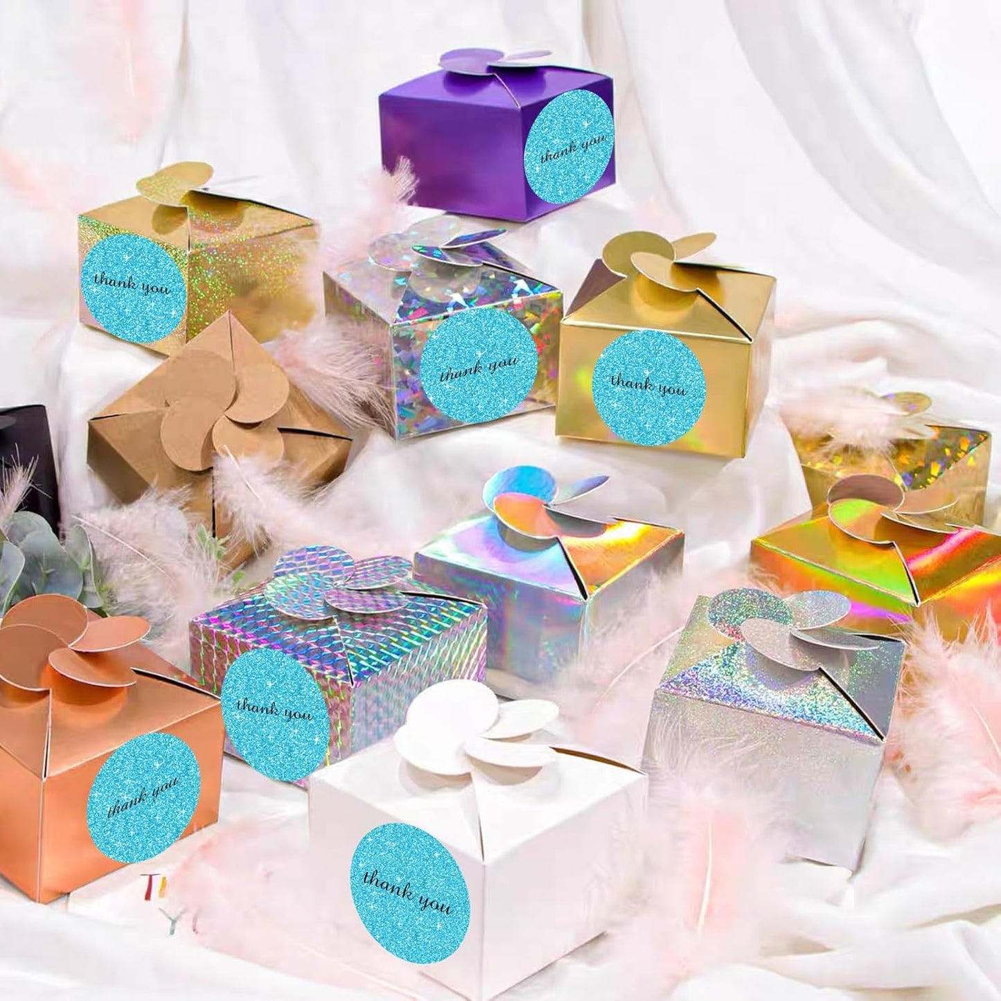 3" Holographic Thermal Label Stickers, Round Direct Thermal Label Stickers, Glitter Thermal Printer Sticker Labels for Gift Wrapping, Self-Adhesive Custom Logo Design- Glitter Blue