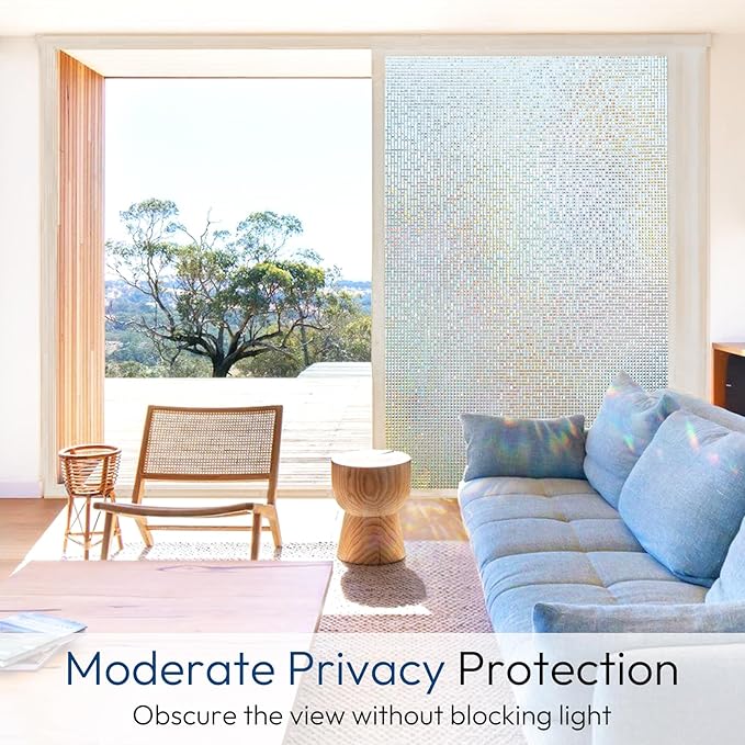 rabbitgoo Window Privacy Film Stained Glass Window Film, Mosaic Rainbow Decorative Glass Cling, Removable Static Cling Tint UV Blocking, Non-Adhesive Privacy Covering for Home, 17.5 x 118.1 inches
