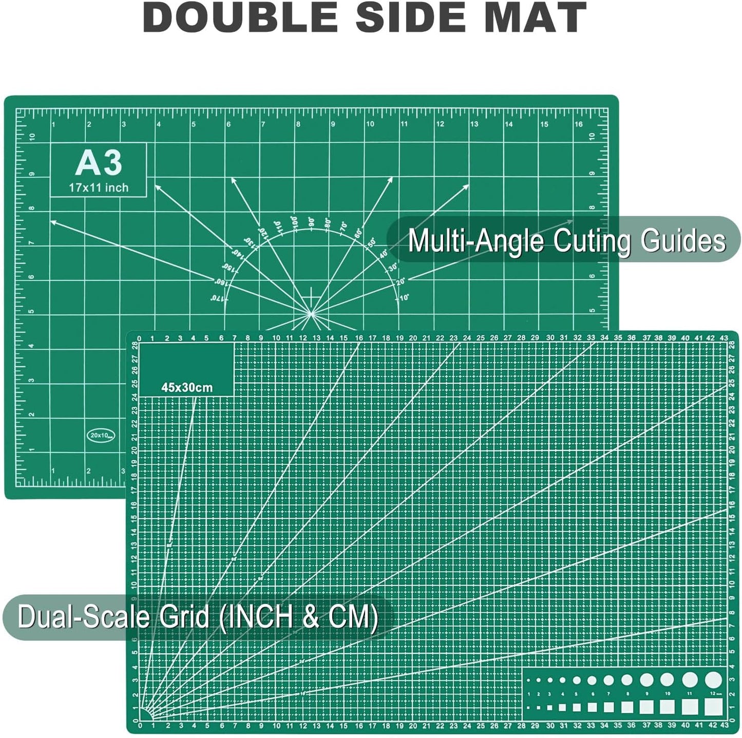 2 PCS Self Healing Cutting Mat 12" x 18": Sewing Rotary Cutting Mat for Crafts and Fabric Sewing Scrapbooking Quilting and Precision Cutting (2, Green)