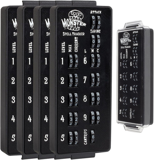 Ultimate RPG Spell Tracker for DND (4 pk)- Keep Track of All Magic Stats, Levels, Modifiers Easily w Adjustable Place-Locking Dials & Protective Cover- Compatible w Dungeons Dragons 5e Tabletop Games