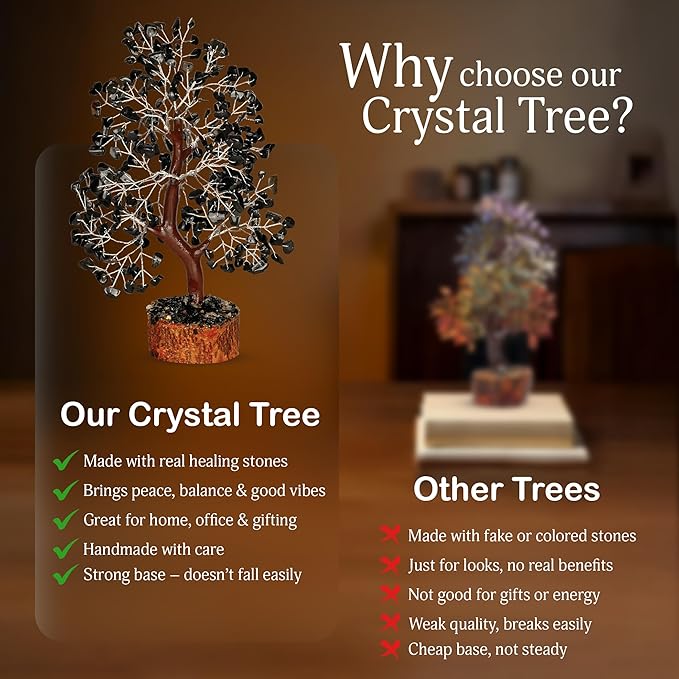 Black Tourmaline Crystal - Bonsai Tree, Money Tree, Black Tree, Tree of Life Decor, Chakra Tree of Life, Energy Gifts for Women, Crytals and Gemstones