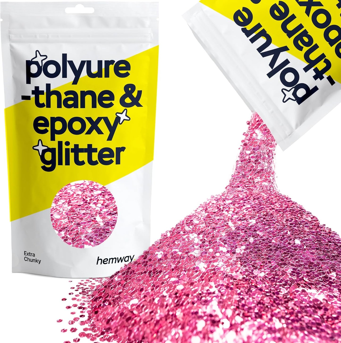 Hemway Polyurethane & Epoxy Resin Glitter 100g / 3.5oz Metallic Crystal Flake Additive for Flooring Jewelry Tumblers Glass Pigment - Extra Chunky (1/24" 0.040" 1mm) - Rose Pink