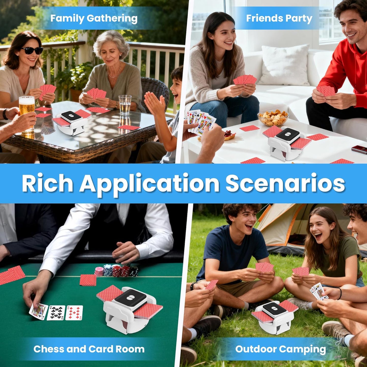 Neasyth Automatic Card Shuffler for 1-2 Decks, Playing Cards Shuffler Machine Rechargeable Portable Compatible with Phase 10, Skip-Bo, Skyjo for Home Party Card Games