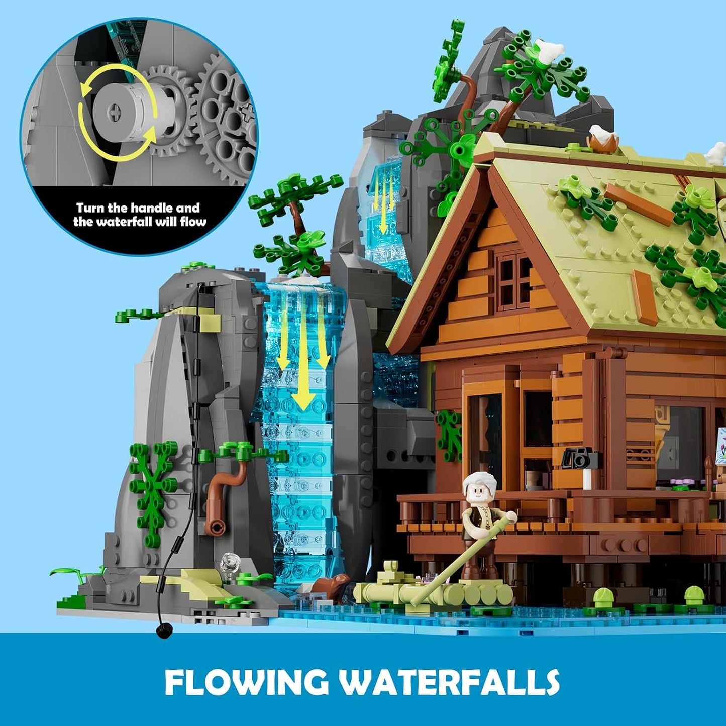 Waterfall-Cabin Lighting Building-Bricks Set - 2539 Pcs Retro Waterfall House Collection LED Light Set for Adults and Retro House Architecture Building Collectors