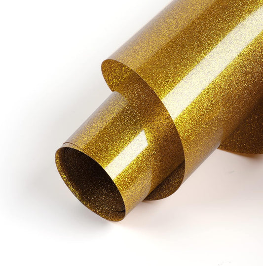 HTVRONT Gold Glitter Heat Transfer Vinyl - 10" x 5FT Gold Glitter HTV Vinyl for T-Shirts, Hats, Shoes & Bags