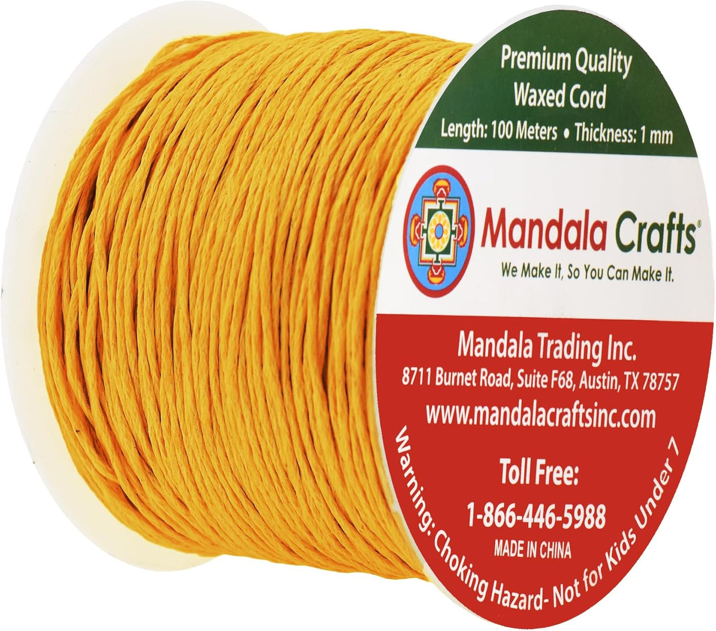 Mandala Crafts 1mm 109 Yards Mustard Yellow Cotton Waxed Cord for Jewelry Making Bracelet Cord Waxed String - Beading String Thread Jewelry Cords for Necklaces String