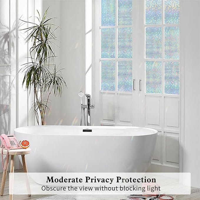 Privacy Window Film Stained Glass Non-Adhesive Rainbow Window Film Home Decorative Vinyl Static Cling Window Stickers Window Covering for Glass Door Bedroom Office 35.4 Inch x 13.1 Feet