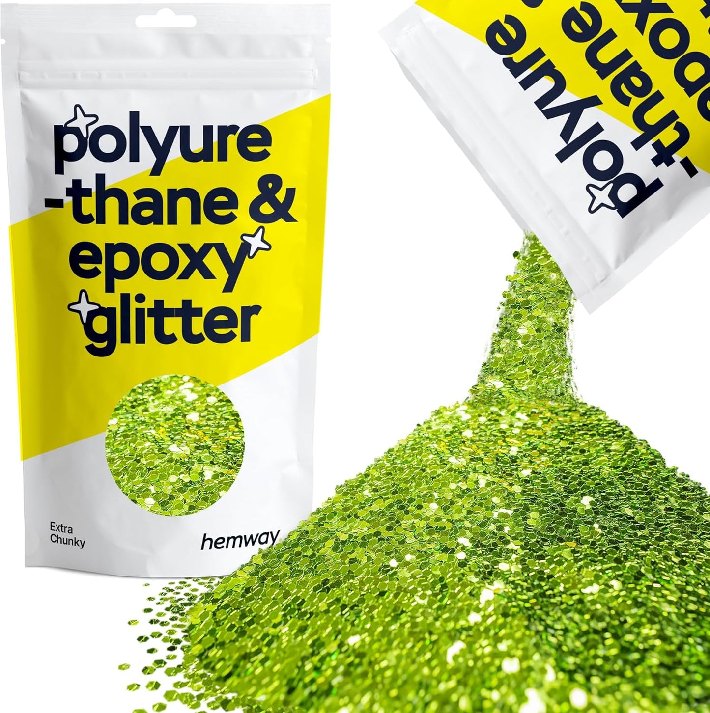 Hemway Polyurethane & Epoxy Resin Glitter 100g / 3.5oz Metallic Crystal Flake Additive for Flooring Jewelry Tumblers Glass Pigment - Extra Chunky (1/24" 0.040" 1mm) - Lime Green