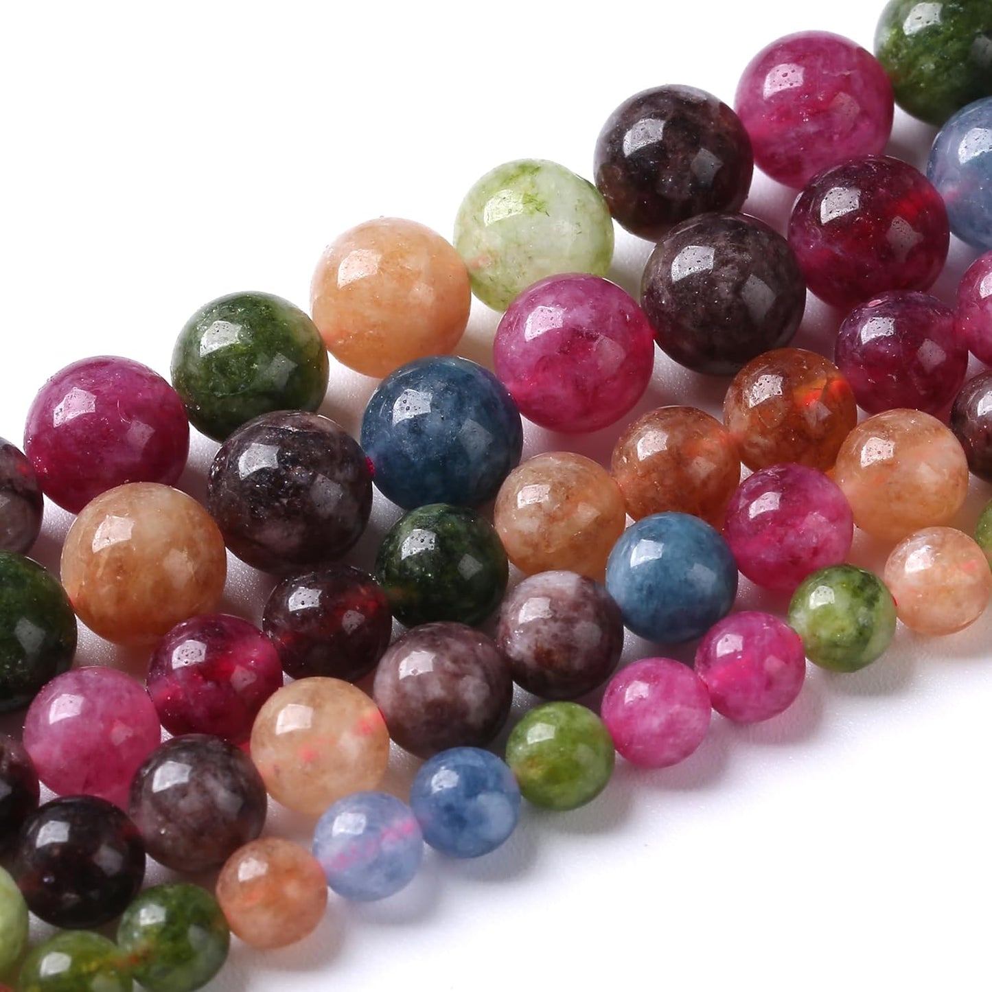45pcs 8mm Natural Colorful Tourmaline Jade Stone Beads Round Loose Crystal Healing Energy Beads for Jewelry Making DIY Bracelet Necklace Earrings 15"(8mm, Colorful Tourmaline)