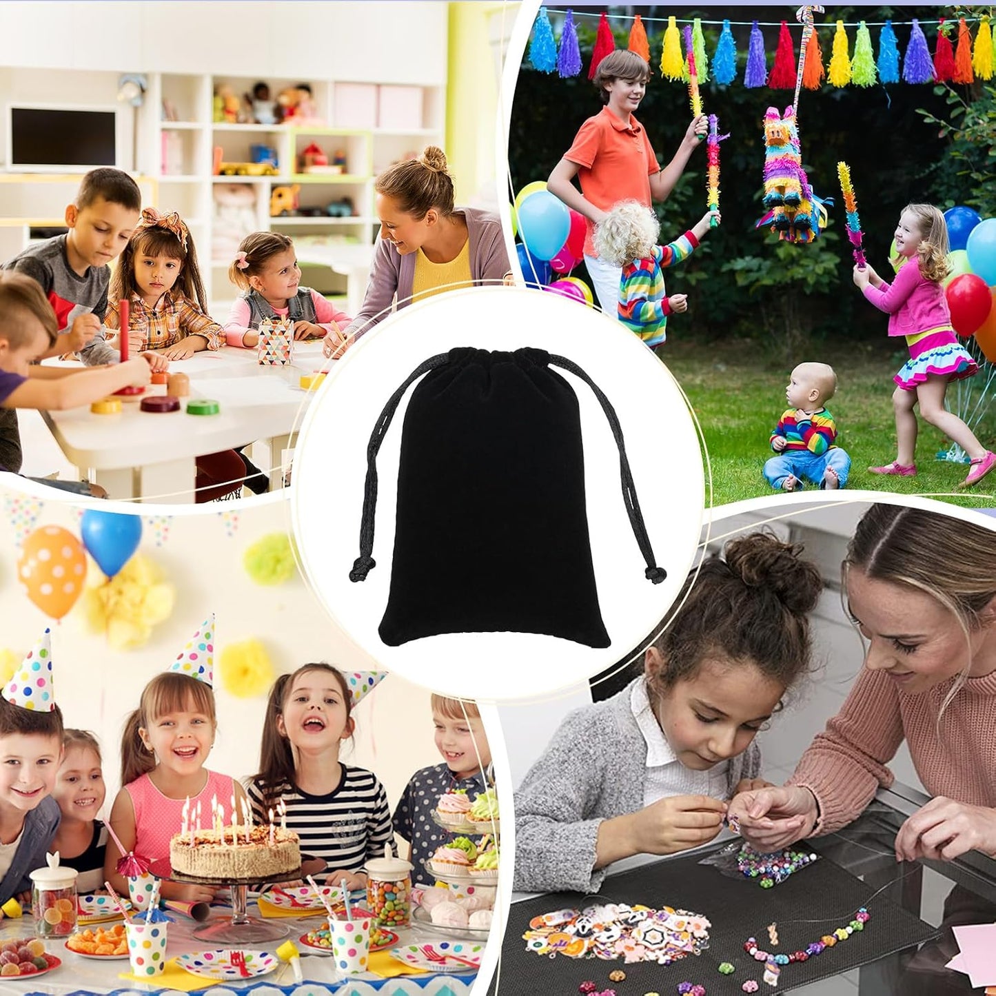 Velvet Drawstring Jewelry Bag, 50Pcs Black Coin Pouch, 3x4 Dice Bag, Or Wrapping Halloween Party Favors, Small Jewelry, Small Bussiness, Palm Crosses, Chains, Bracelet, For Church