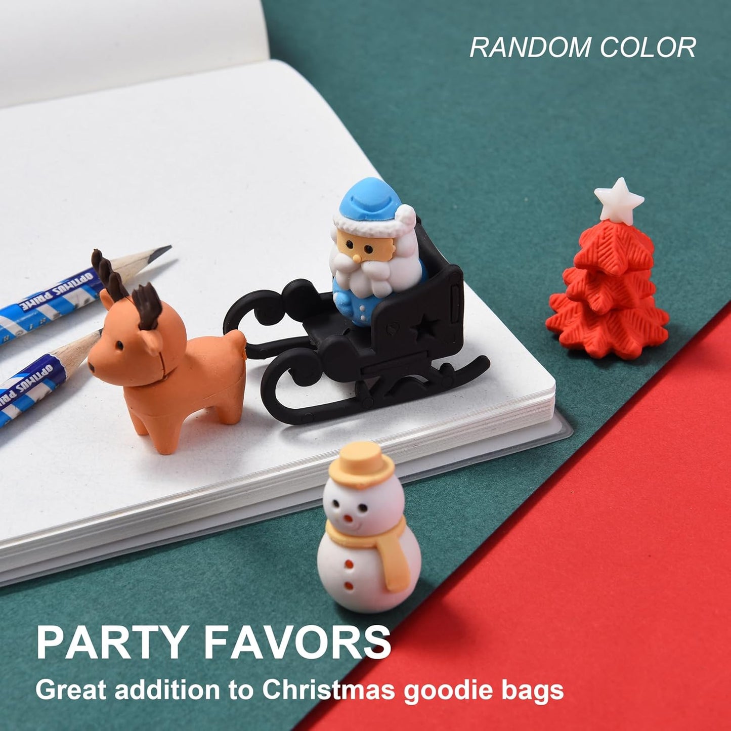 HILAZA 24Pcs Christmas Erasers for Kids Bulk, 3D Cute Santa Elk Erasers for Goodie Bags Stuffers Stocking Stuffers Holiday Gifts Classroom Rewards Party Favors