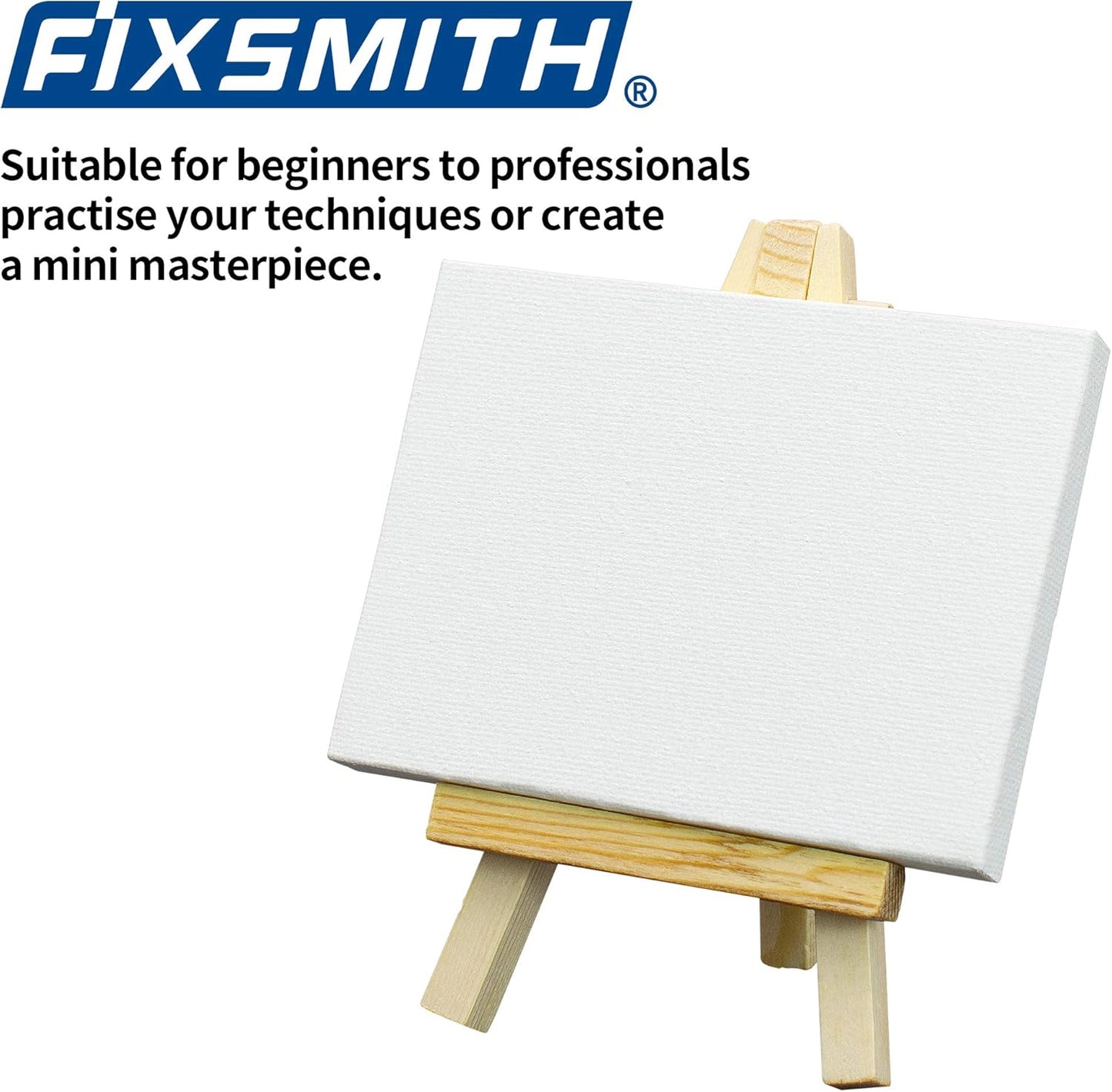 FIXSMITH 3x4 Inch Mini Stretched Canvas Easel Set- Bulk Pack of 12,Set Contains 12 Rectangle Canvases &12 Mini Easels,Small White Art Canvases & Wood Easels for Painting Craft Drawing Decoration
