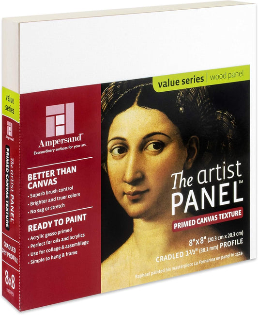 Ampersand Art Supply Wood Gesso Art Painting Panel: Canvas Texture, 1.5 Inch Cradle, 8" x 8"