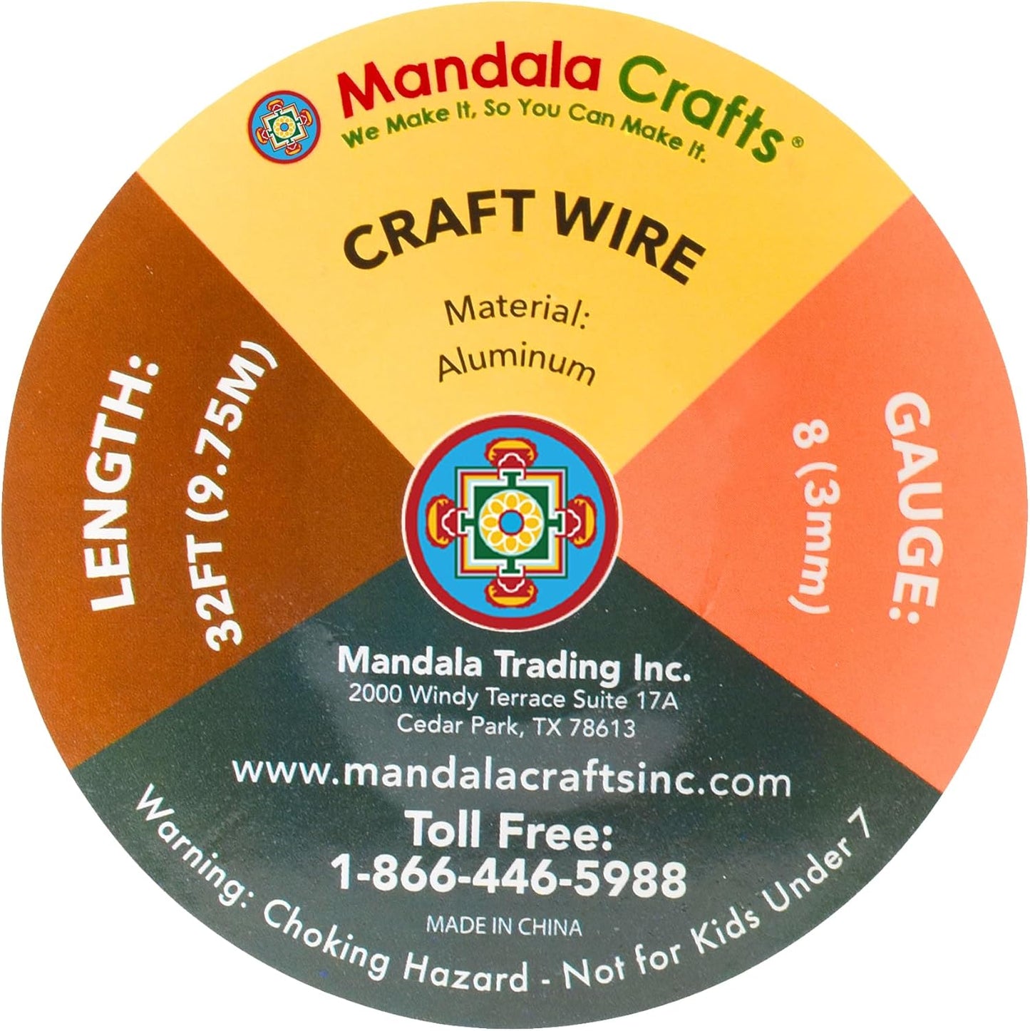 Mandala Crafts 8 Gauge Anodized Aluminum Craft Wire for Jewelry Making - 32 FT Colored Flexible Gold Wire - Bendable for Bonsai Armature Crafting Sculpting