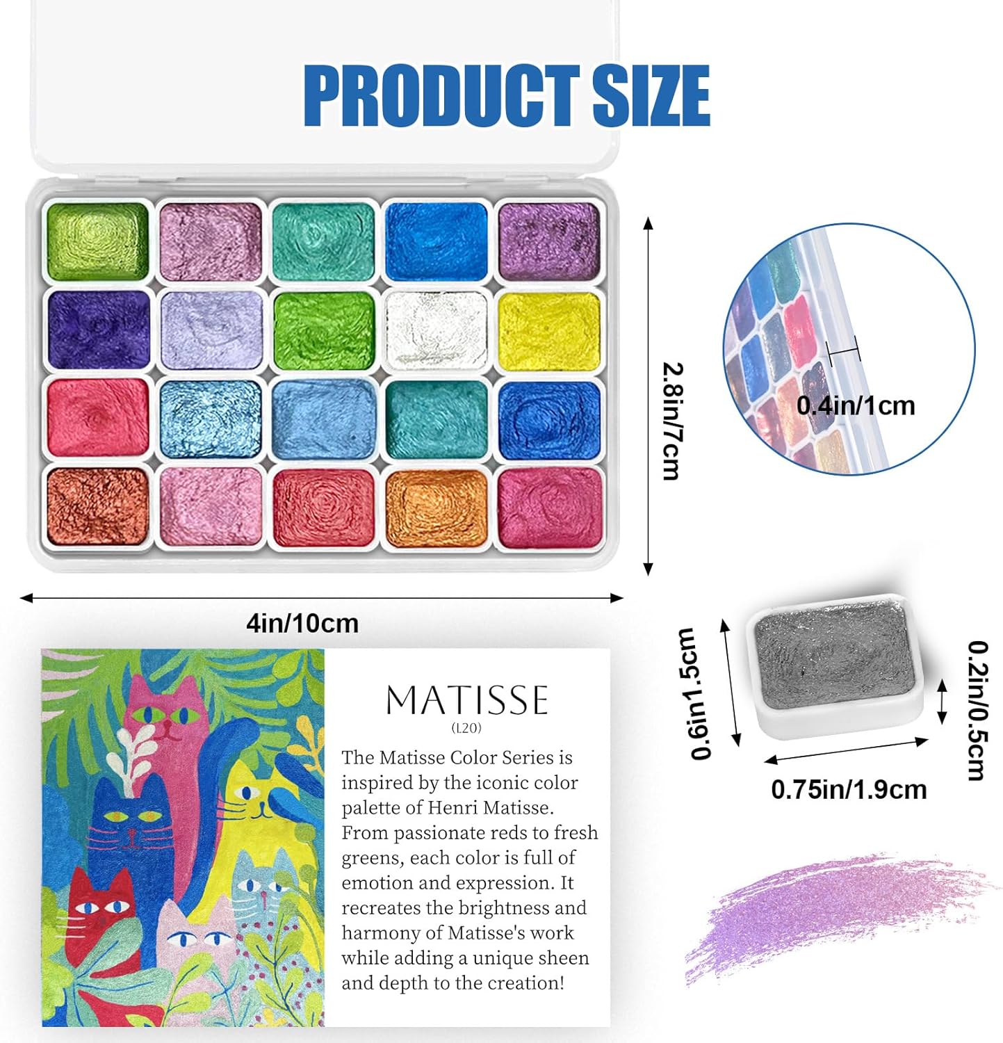 Mini Forestry Shifting Watercolor Painting Set, 40 Color Shifting Watercolor Paint Set, Shimmer Metallic Watercolor Paints Set, Glitter Watercolor Paint, Solid, Matisse & Rococo Style