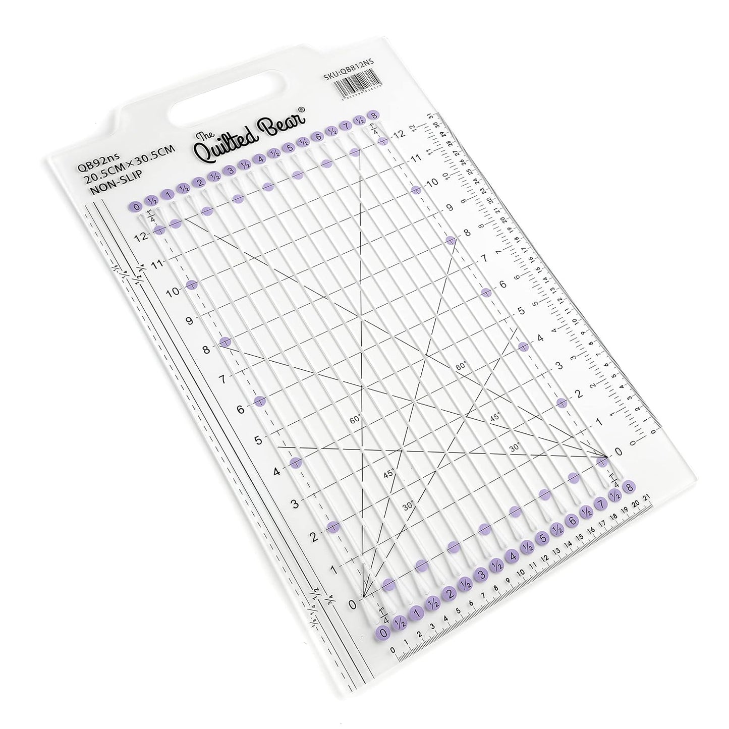 The Quilted Bear Quilting Rulers - Transparent Acrylic Non Slip Quilting, Patchwork & Sewing Ruler with Clear Black Lines & 30, 45 & 60 Degree Angles for Perfect Accuracy & Precision (Shape Ruler)