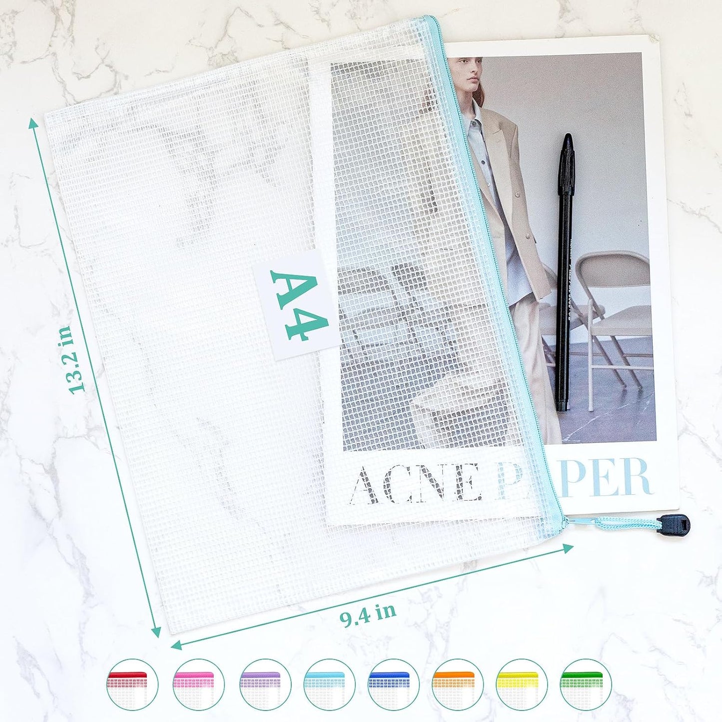 24pcs Mesh Bags With Zipper, A4 Zippered Pouch, Clear Pouches With Zipper, 8 Colors Mesh Bags, Plastic Bag, Letter Size Organization Pouches for Office, File, Toys, School