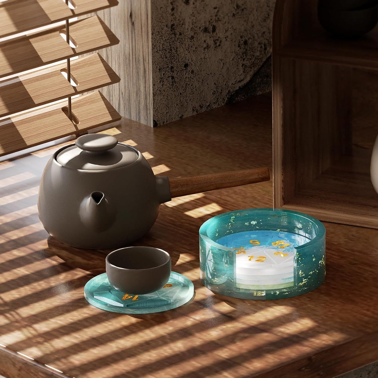 6 Pack Dice Tray Mold + Coaster Mold Holder Mold Resin Clay Jewelry Casting Mold Craft Supplies 3D Silicone Mold for Resin Casting Candle Making Molds