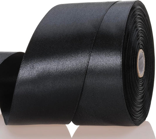 2 Inch Black Solid Satin Ribbon, 50 Yards Craft Fabric Ribbon for Gift Wrapping Floral Bouquets Wedding Party Decoration