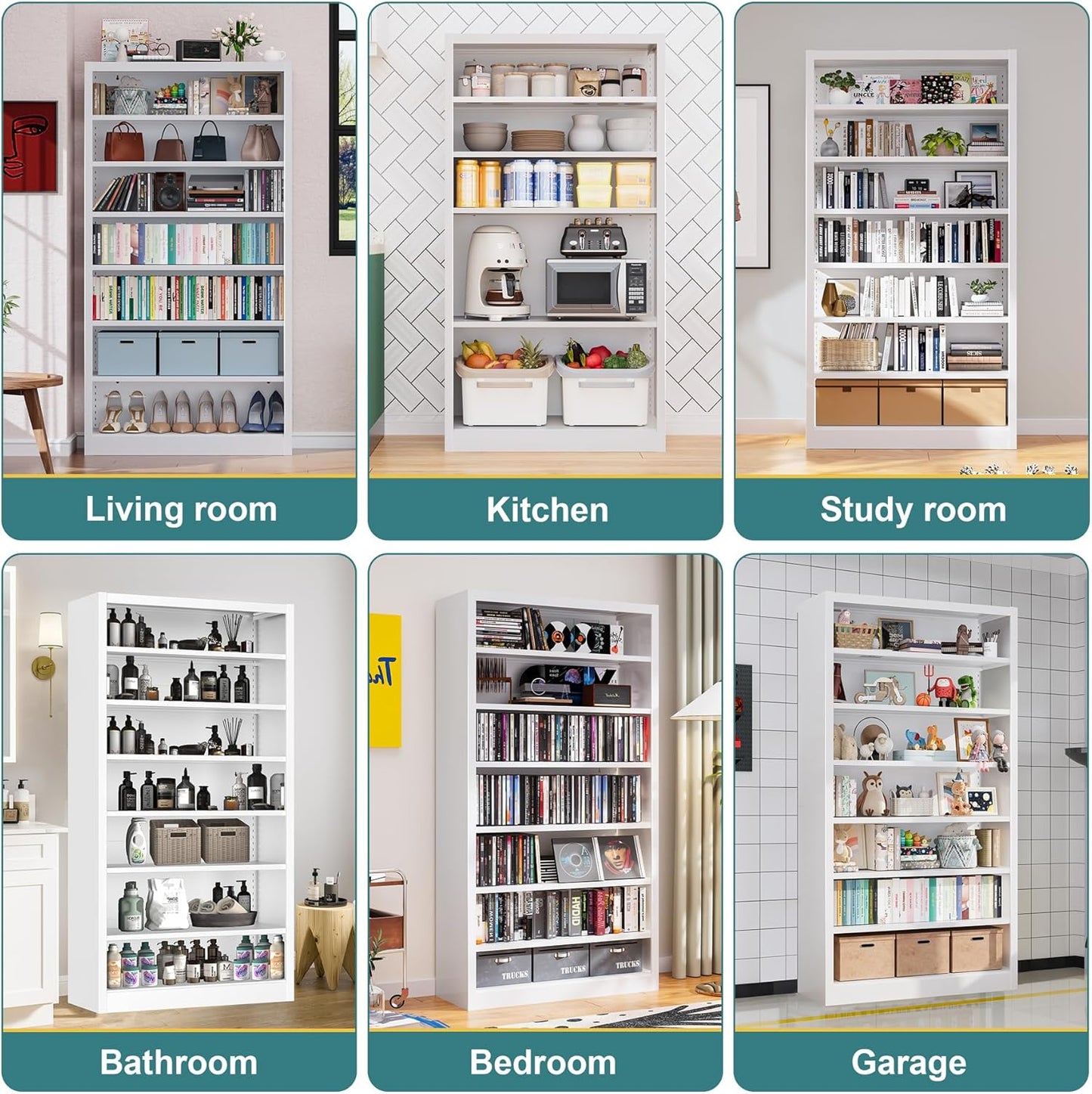 Heavy-Duty Steel Storage with 6 Adjustable Shelves , Metal Shelving Unit for Pantry, Office,Coffee Station– Easy Assembly, Multi-level Organizational Space(White, 7 Tier-55"H x 27.6"W x 11.8"D)