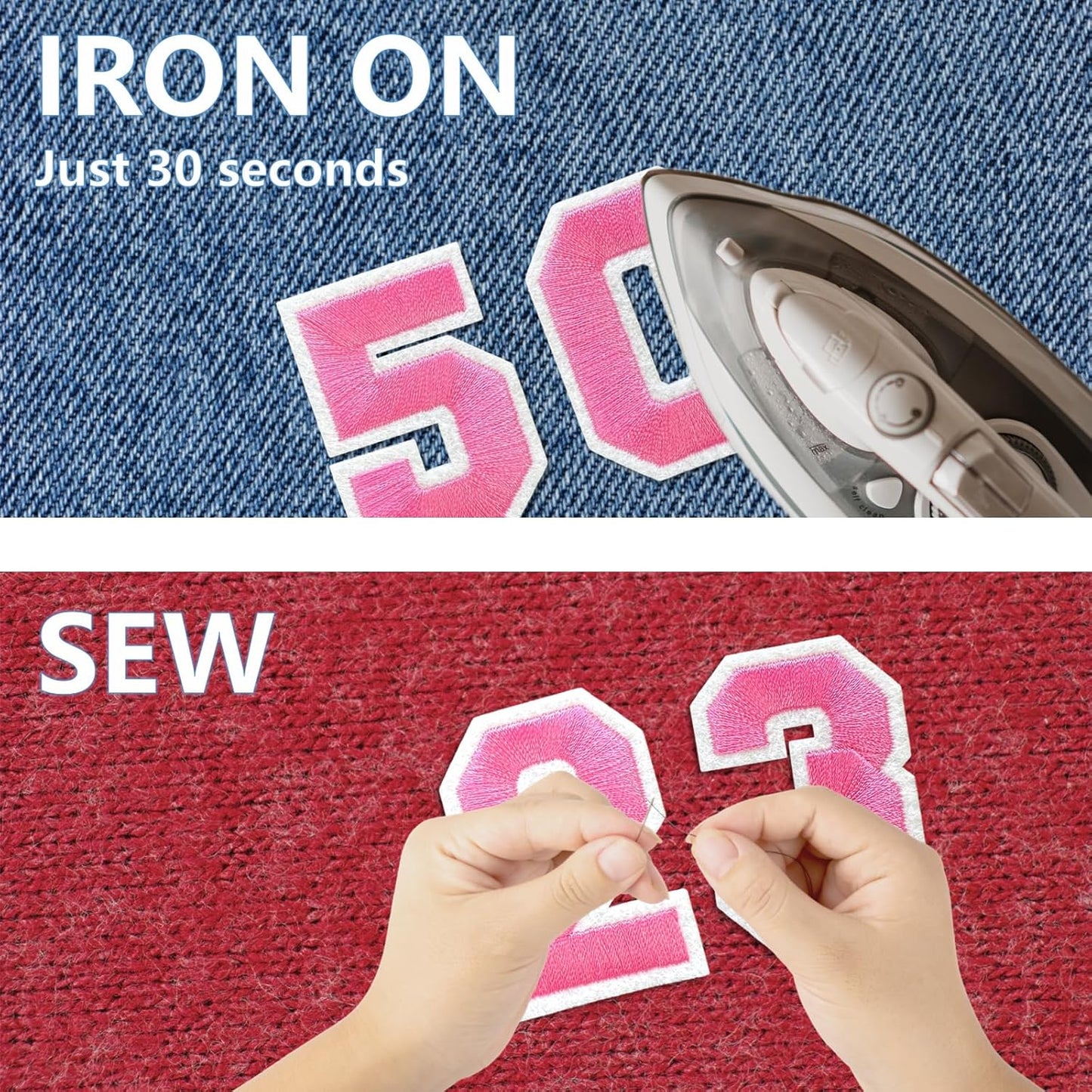 Number Iron On Patches, Numbers 0-9 Embroidery Applique Patch, DIY Decorative Heat Press Patches for Clothing Jeans Jackets Backpacks Hats (Pink 50 Pcs)