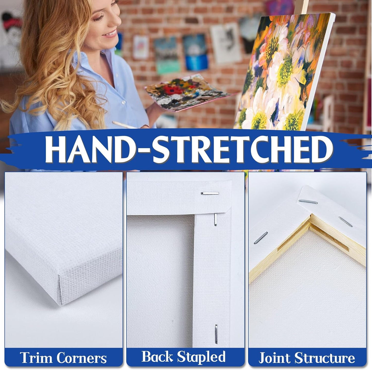 6 Packs Stretched Canvases for Painting with 4x4in, 5x7in, 11x14in Canvas, Blank Canvases for Acrylics, Oils & Other Painting Media, 5/8 Inch Profile 100% Cotton Artist Framed Canvas