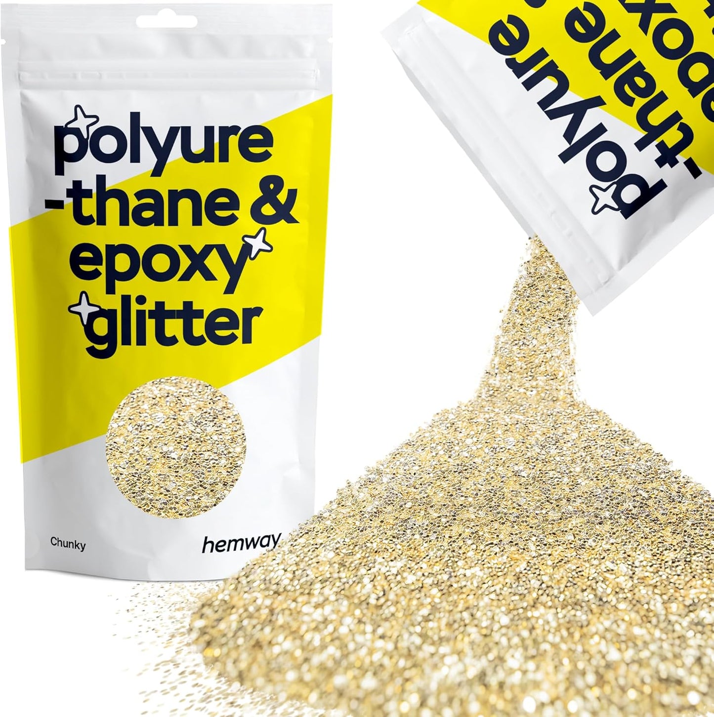 Hemway Polyurethane & Epoxy Resin Glitter 100g / 3.5oz Metallic Crystal Flake Additive for Flooring Jewelry Tumblers Glass Pigment - Chunky (1/40" 0.025" 0.6mm) - Champagne Gold