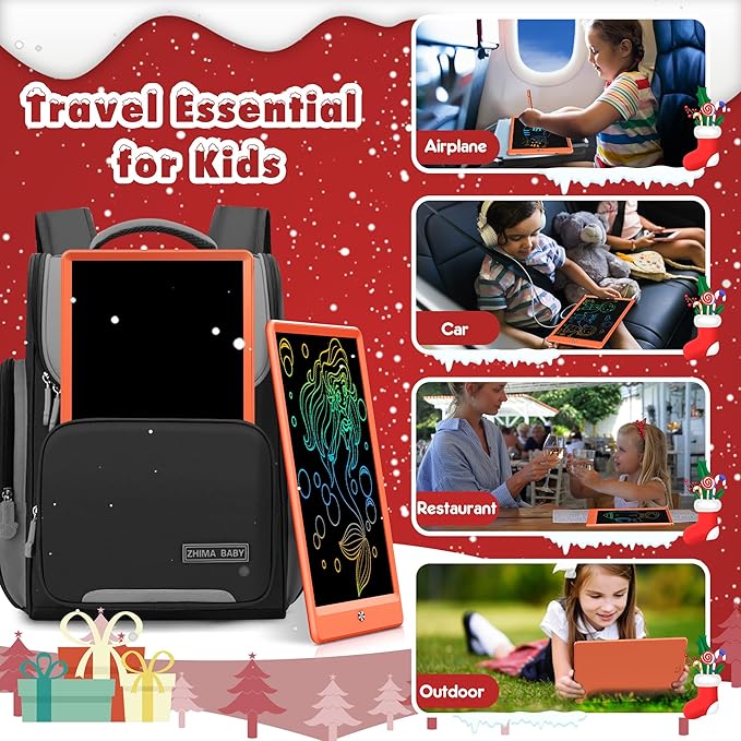 FLUESTON LCD Writing Tablet, Doodle Board Toys Gifts for 3-8 Year Old Girls Boys, 10 Inch Colorful Electronic Board Drawing Pad for Kids, Christmas Gifts for Toddler Educational Learning Travel,Orange