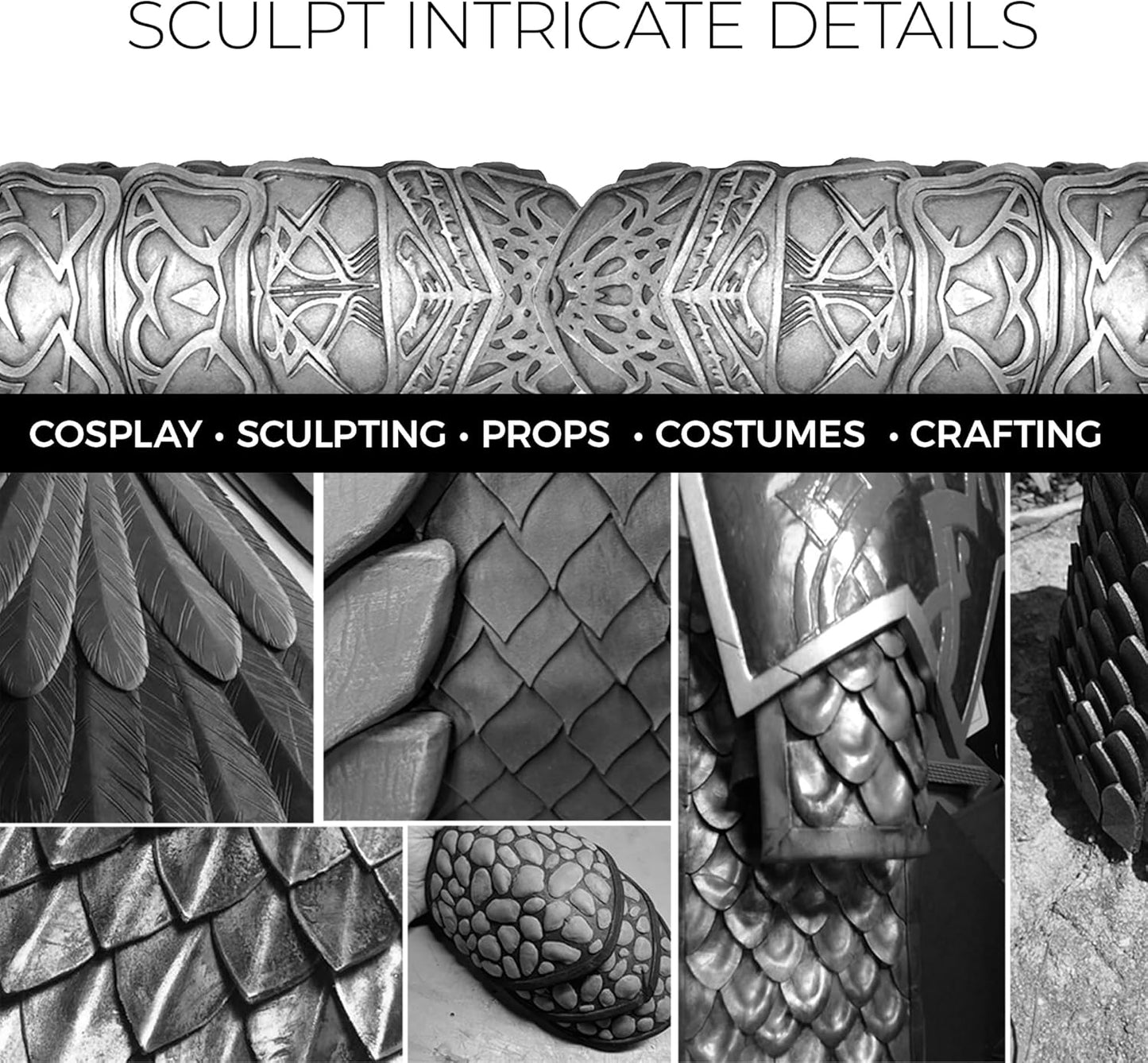 Pixiss Premium Black Foam Air Dry Clay - Flexible Cosplay Foam for Costumes, 1500 Gram Sculpting Clay