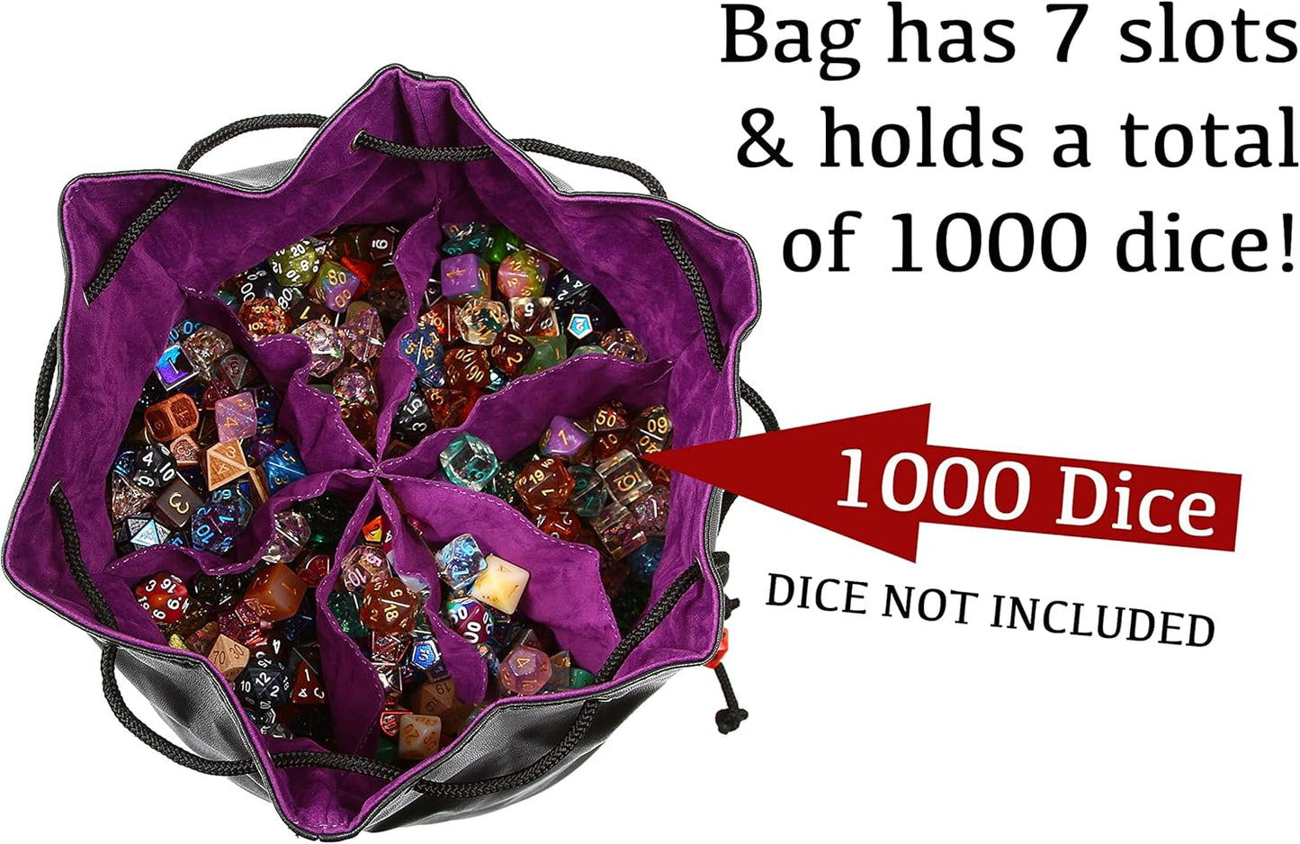 Forged Dice Co. Pouch of The Endless Hoard Dice Bag - Holds Over 1,000 Polyhedral Dice - Dice Storage Bag with 7 Pockets - Perfect for Bulk Dice - Black/Blue